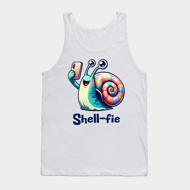 Cute happy snail taking a smartphone Shell-fie pun design Tank Top by Luxinda